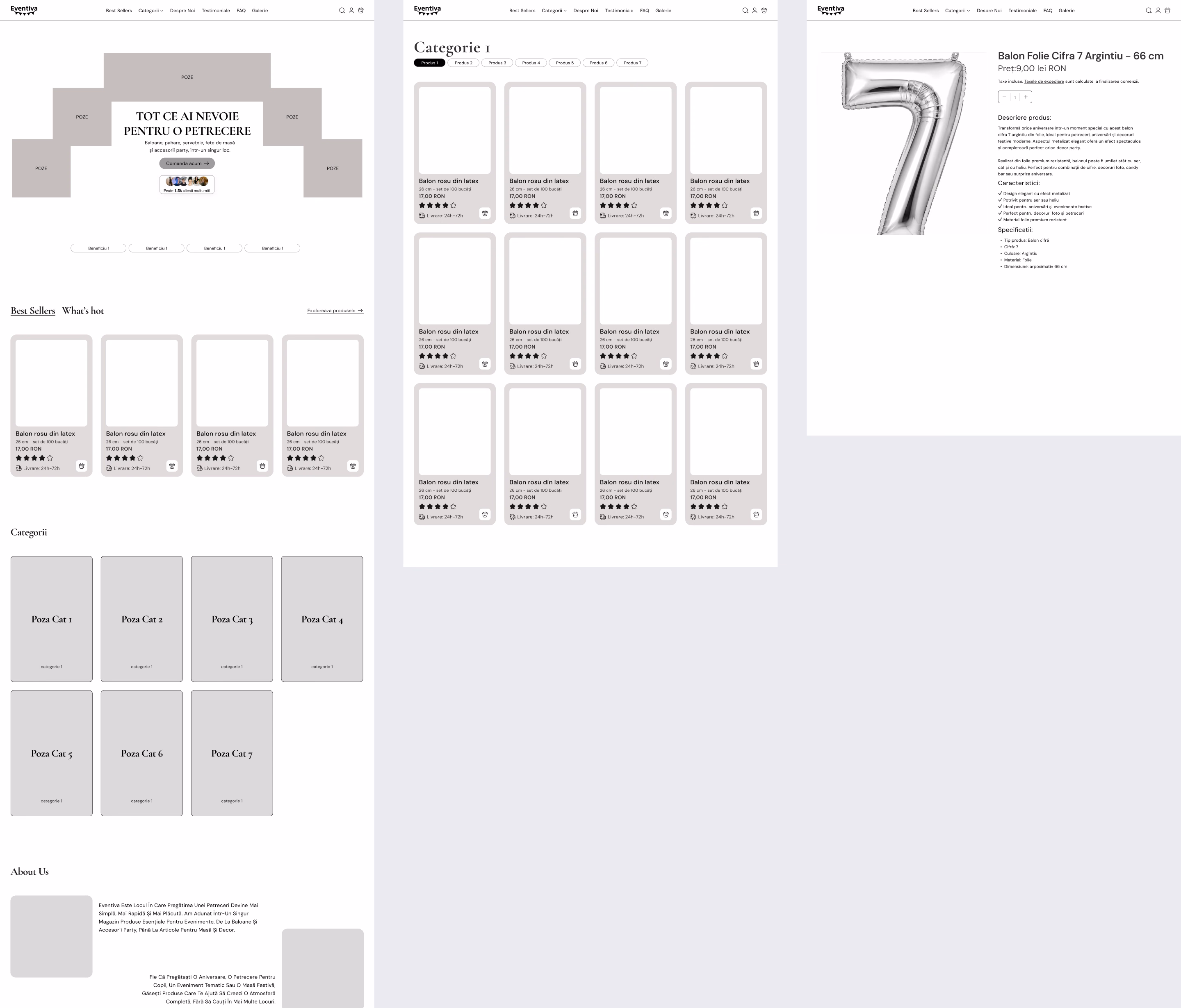 Eventiva — wireframe-uri desktop și mobil